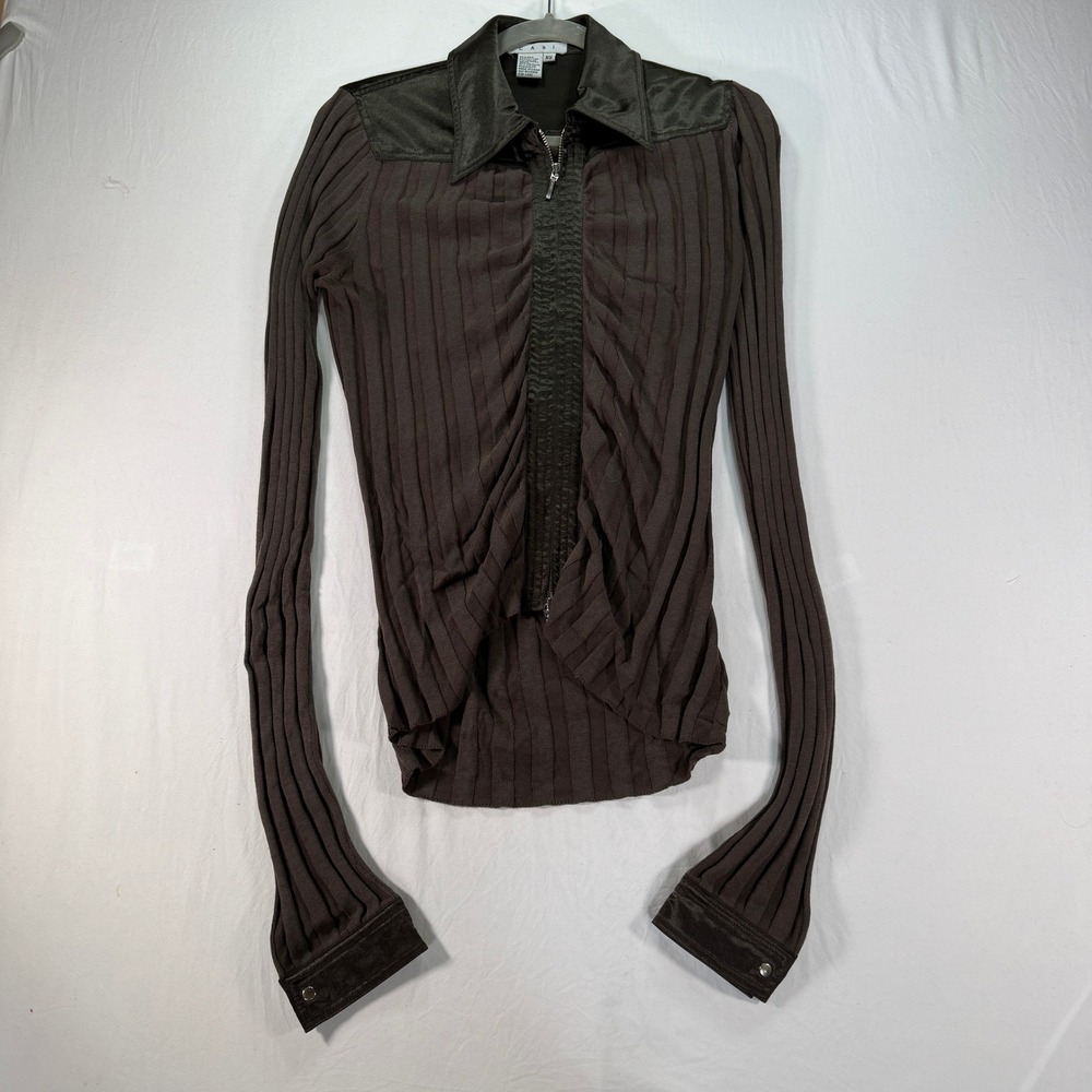 Cabi Brown Ribbed Silk Blend Full Zip Sweater Jacket Women's XS Mixed Media - Picture 3 of 9
